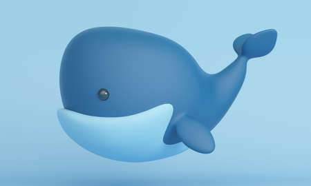 Cute little whale on a blue background. 3d renderingの写真素材