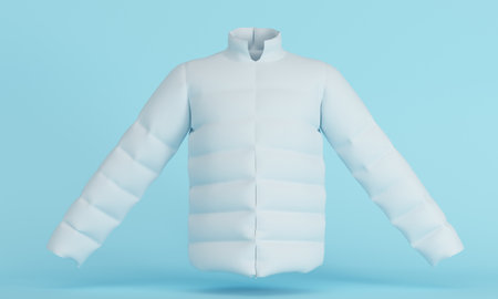 Mockup white mens jacket on a blue background. 3d renderingの写真素材