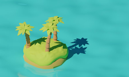 Small tropical island with palm trees in the ocean. 3d renderingの写真素材