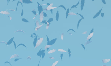 White feathers on a blue background. 3d renderingの写真素材