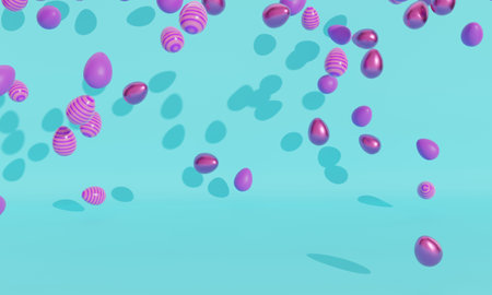 Lilac shiny eggs levitate. 3d renderingの写真素材