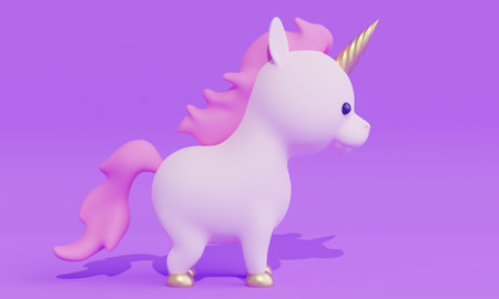 Cute little unicorn with a pink mane. 3d renderingの写真素材
