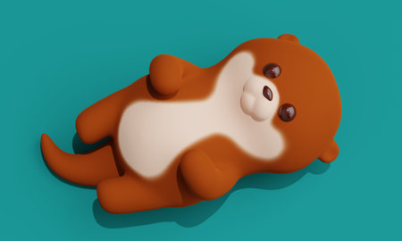 Cute otter on a turquoise background. 3d renderingの写真素材
