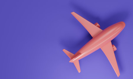 A pink airplane model viewed from above. 3d renderingの写真素材