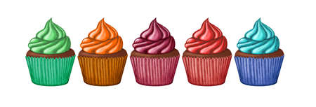 Isolated illustration colorful cupcake. Muffin rainbow clipart. For decoration, greeting card, poster, scrapbooking, print, fabric.の写真素材