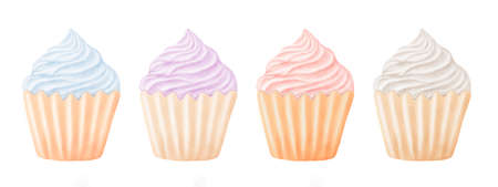 Isolated illustration colorful cupcake. Muffin clipart. For decoration, greeting card, poster, scrapbooking, print, fabric.の写真素材