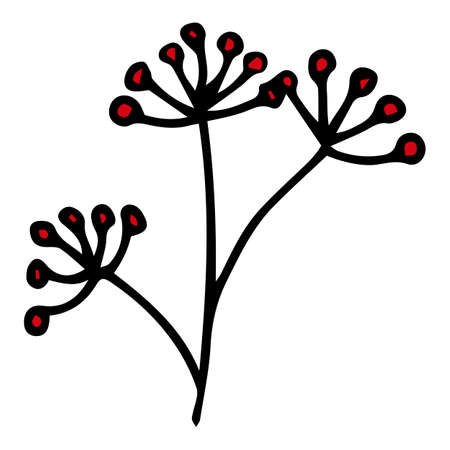 Doodle branch with blue berries. Decoration stem. Botanical elementのイラスト素材
