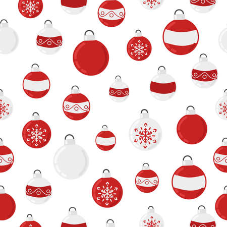 Christmas holiday vector seamless pattern with red christmas balls. For printing on textile, wrapping paper, scrapbook.のイラスト素材