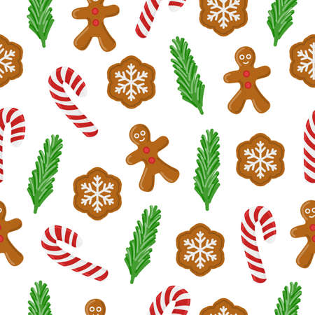 Christmas holiday traditional decoration elements vector seamless pattern. For printing, wrapping paper, scrapbook and other winter backgrounds.のイラスト素材
