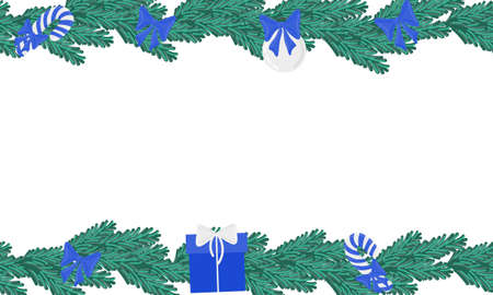 Christmas holiday evergreen vector frame with holiday decoration elements. Seamless holiday frame for banners, promotion posters.のイラスト素材