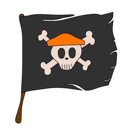 Vector isolated black pirate scary flag with skull illustration. Jolly rodger black flag with bonesのイラスト素材