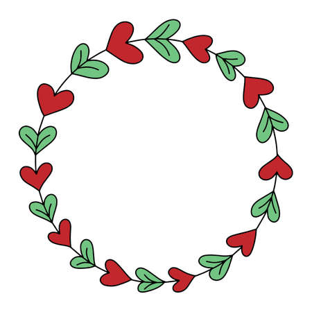 Vector colorful floral frame with leaves illustration. Round beautiful decoration wreath with leaves for invitations, greeting cards, weddingのイラスト素材