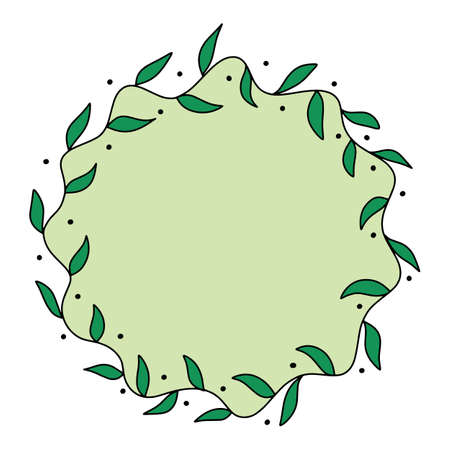 Vector colorful floral frame with leaves illustration. Round beautiful decoration wreath with leaves for invitations, greeting cards, weddingのイラスト素材