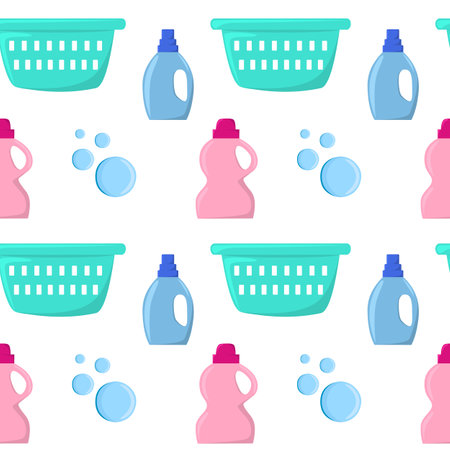 Vector laundry day colorful seamless pattern illustration. Background decoration for laundry banners, posters, packs.のイラスト素材