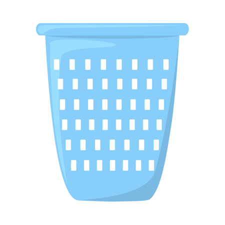 Vector colorful washbowl for laundry isolated flat illustration. Laundry room tools. Basket for washing clothers.のイラスト素材