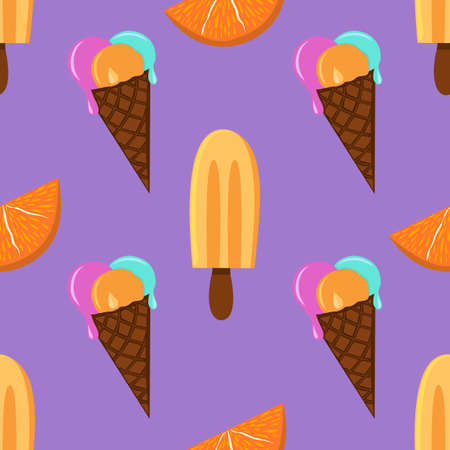 Colorful ice cream summertime vector seamless pattern. Sweets background. Frozen juice decoration....