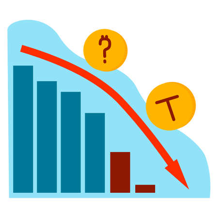 Stablecoin terra crash crisis infographic vector illustration. Cryptocurrency trading crisis. Price falls. Downtrend. Financial crisis. Coin icons.のイラスト素材