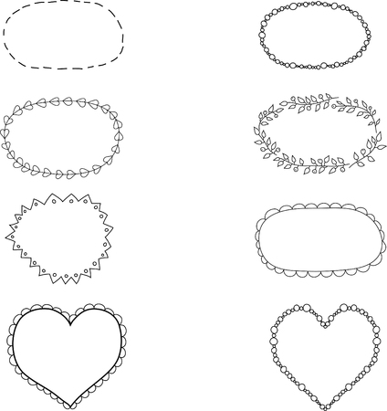 Set of eight black and white frames of different shapesのイラスト素材