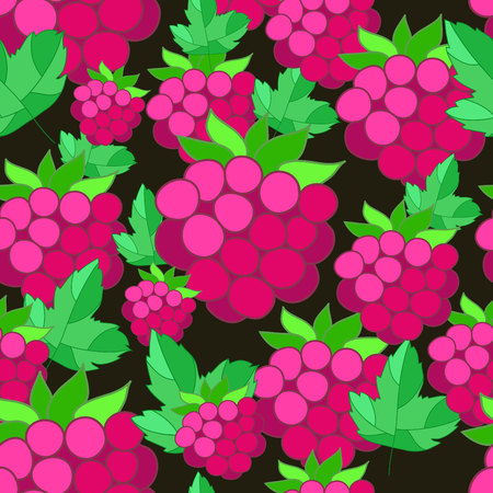 pattern of raspberries on a dark brown backgroundのイラスト素材