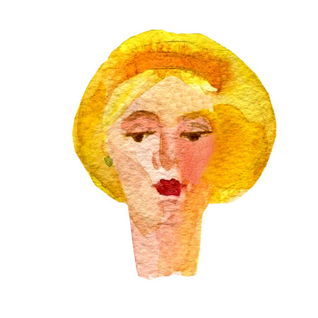 Watercolor illustration of a face image, a portrait of a blonde womanの写真素材