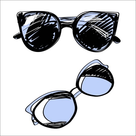 Set of eyeglasses and sunglasses. Fashion vintage elements hand-drawn collectionのイラスト素材