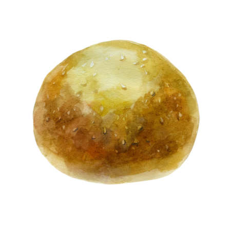 Watercolor illustration bun. Rich pastries. Sesame seed bun.の写真素材