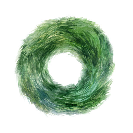 Watercolor illustration New Year's wreath. Decoration for the holiday. Happy New Year. Merry Christmas.の写真素材