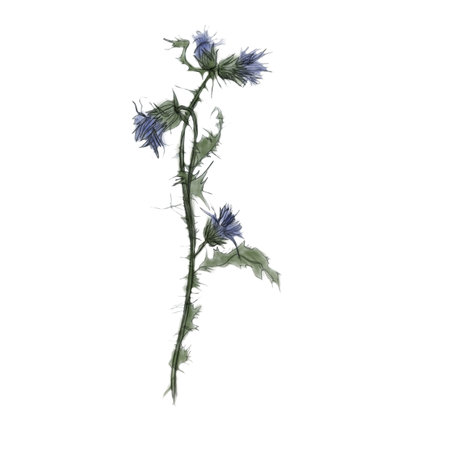Pencil illustration flower on a branch. The forest grass is drawn with a pencil.