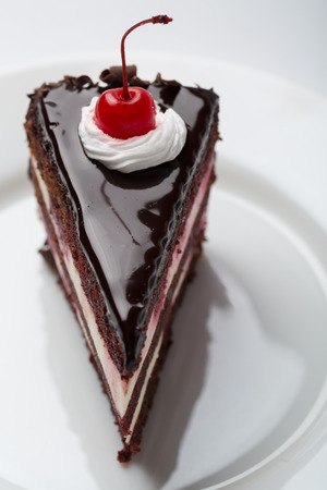 exquisite chocolate cake on  white backgroundの写真素材