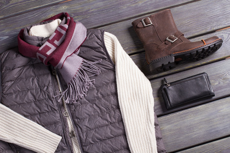 Men's Clothing on the store shelf. Stylish clothes. Advertising of clothing.の写真素材