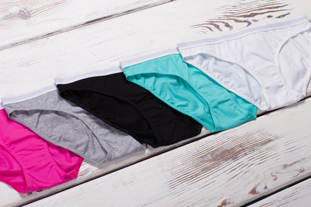 Multicolored cotton briefs. Set of colorful female panties for every day.の写真素材