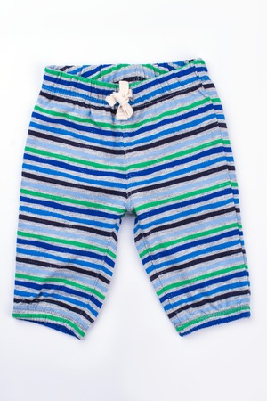 Boys little striped shorts. Baby pants on white isolated background.の写真素材
