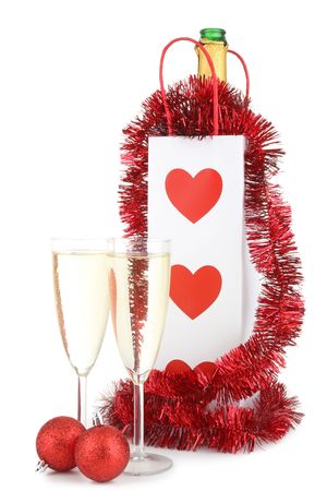 glass of champagne and bottleの写真素材
