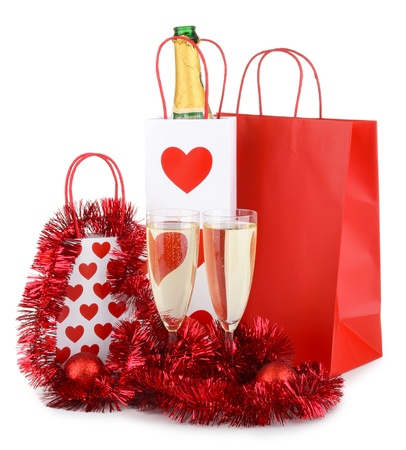 champagne, glasses and presentsの写真素材