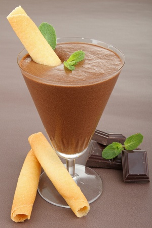 glass of chocolate mousseの写真素材