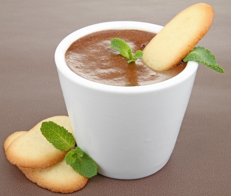 chocolate mousse on brown backgroundの写真素材