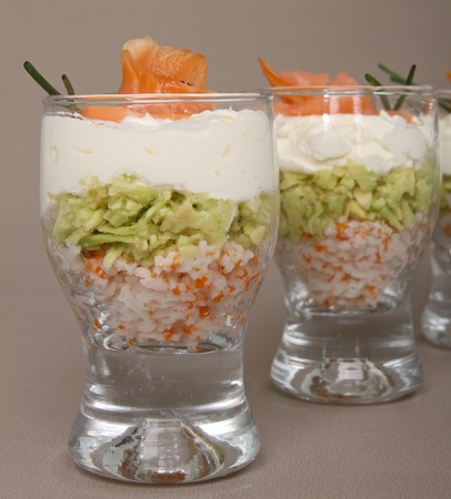verrine of salmon and avocadoの写真素材