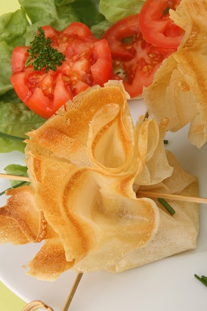 filo pastry, canape food and saladの写真素材