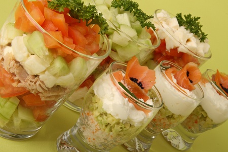 verrines, vegetable and salmonの写真素材