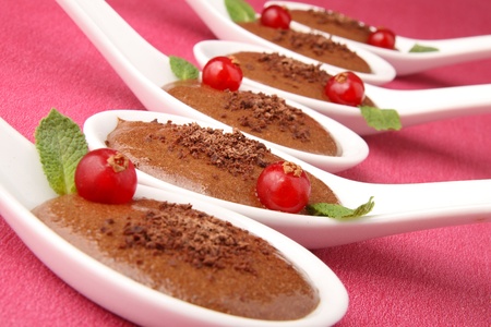 spoon of delicious chocolate mousseの写真素材