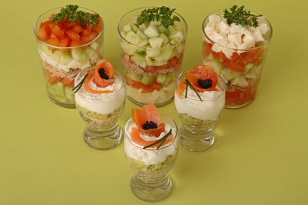 appetizer , verrine of vegetable and salmonの写真素材