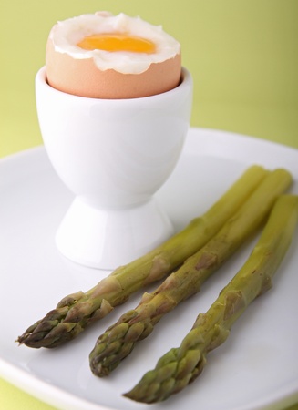 egg soft boiled and asparagusの写真素材