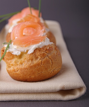 choux with cheese and salmonの写真素材