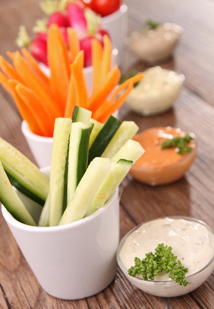 vegetables and dipsの写真素材