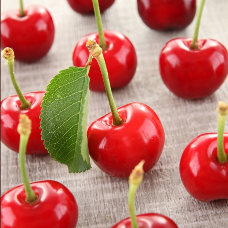 heap of cherry and leafの写真素材