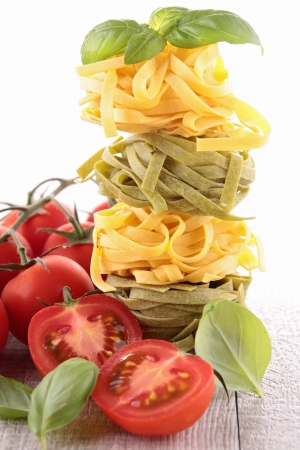 raw pasta and ingredientsの写真素材