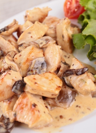 grilled meat with cream and mushroomsの写真素材
