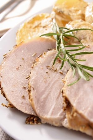 slice of roast porkの写真素材