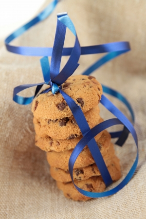 gourmet cookies with blue ribbonの写真素材