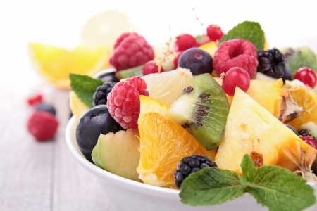 fruit salad and berriesの写真素材